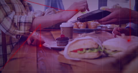 Cashless Payment at Cafe with Overlayed Data Graphics