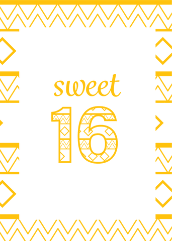 Yellow sweet 16 text with decorative frame on transparent background