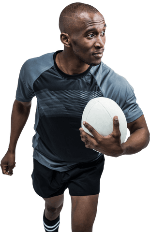 Confident Athlete Holding Rugby Ball Isolated on Transparent Background