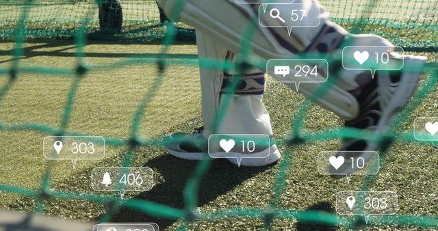 Cricket Player on Field with Social Media Engagement Overlays - Download Free Stock Images Pikwizard.com