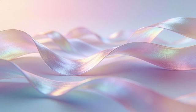 Iridescent pastel ribbon waves creating pearlescent satin background for beauty branding