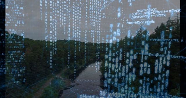 Holographic Code over Forest River Aerial View
