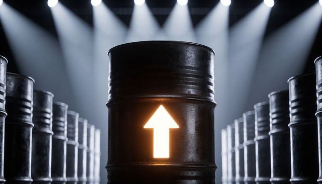 Glowing Upward Arrow on Industrial Oil Barrel Signaling Energy Market Surge