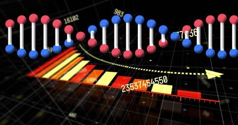 DNA Strands Overlay With Data Processing Grid Visualization
