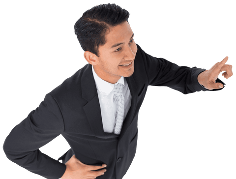 Happy Asian Businessman Pointing with Confidence on Transparent Background - Download Free Stock Videos Pikwizard.com