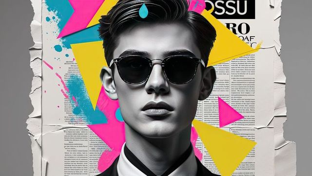 Stylish Model in Sunglasses with Artistic Newspaper Background
