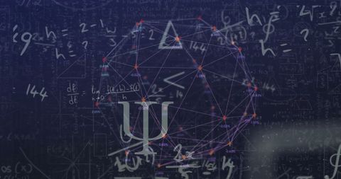 Digital abstract globe with mathematical elements over dark background