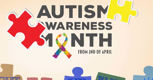 Image of autism awareness month text over puzzle. Autism awareness month and digital interface concept digitally generated image.