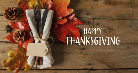 Thanksgiving Place Setting with Autumn Leaves and Rustic Wood Table - Download Free Stock Images Pikwizard.com