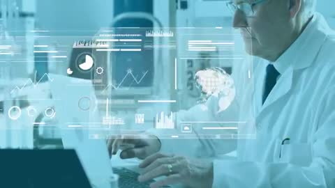 Scientist Analyzing Data with Futuristic Visualization in Lab