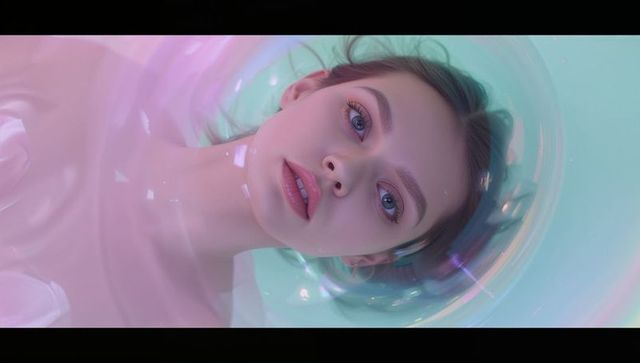 Surreal Floating Female Face in Vortex of Pastel Waters