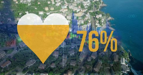 Heart Icon with Increasing Percentage Over Cityscape