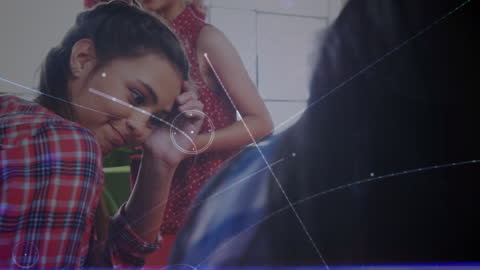 Young Students Collaborating with Virtual Network Interface