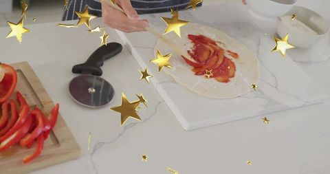 Aproned Teen Prepares Homemade Pizza in Kitchen