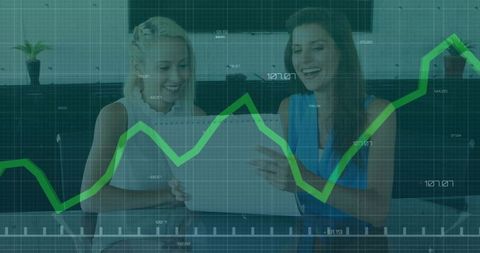 Business Women Analyzing Financial Growth Trends with Graph Overlay