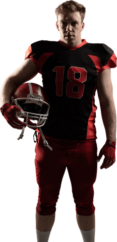 Caucasian Football Player Holding Helmet on Transparent Background