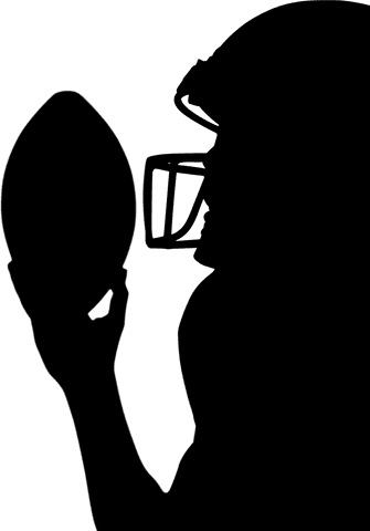 Silhouette of american football player holding ball transparent background