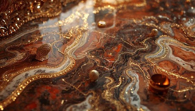 Abstract marbled resin with metallic accents