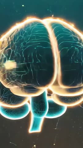 Rotating neural brain animation revealing lightbulb and calendar icons for futuristic UI