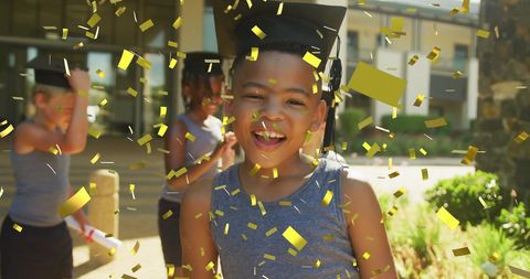 Joyful School Graduation Celebration with Gold Confetti - Download Free Stock Images Pikwizard.com