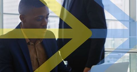 Business Professionals Collaborating with Digital Overlay