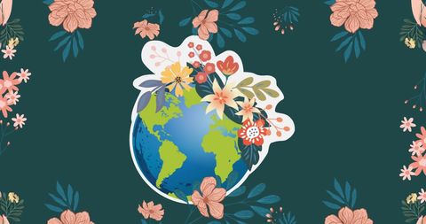 Earth Surrounded by Lush Flowers on Green Background - Download Free Stock Images Pikwizard.com