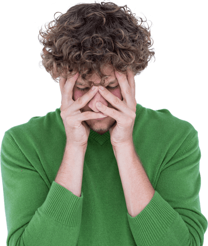 Anxious Young Man Gripping Face with Hands Transparent Background