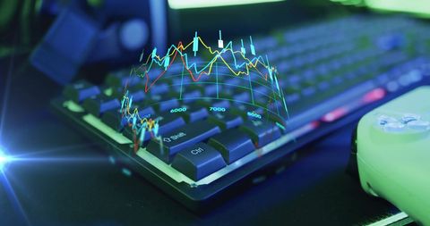 Digital Financial Data Overlay on Computer Keyboard - Download Free Stock Images Pikwizard.com