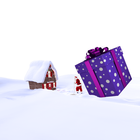 Santa Delivering Oversized Gift on Winter Night Transparent Background