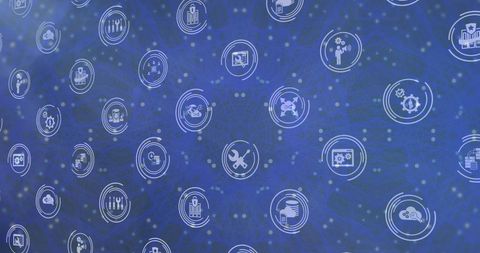 digital interface with cloud and technology icons on blue background - Download Free Stock Images Pikwizard.com