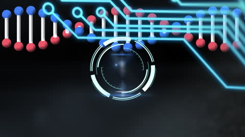 Futuristic Interface with DNA Strand and Neon Circuitry