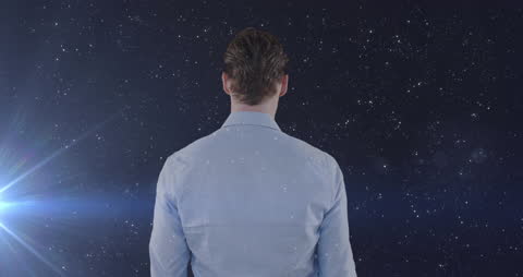 Man Experiencing Virtual Reality Skyward Exploration