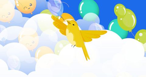 Cheerful Bird and Balloons in Vibrant Cloudy Sky - Download Free Stock Images Pikwizard.com