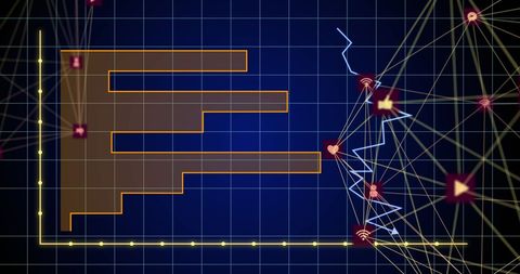 Digital Network with Dynamic Graphs on Dark Grid - Download Free Stock Images Pikwizard.com