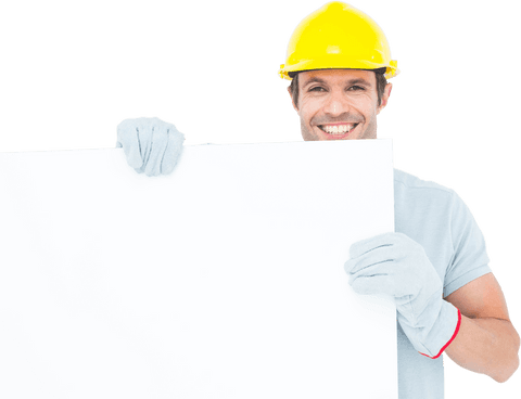 Smiling Architect Holding Transparent Blank Board with Helmet - Download Free Stock Videos Pikwizard.com