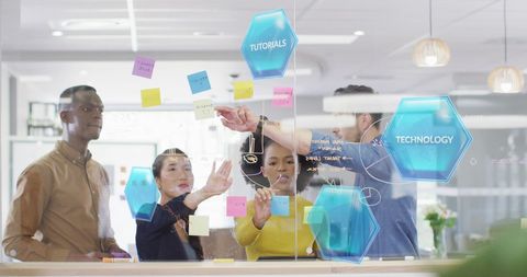 Diverse Team Collaborating with Augmented Reality Interface