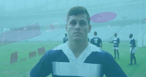 Young Rugby Player Analyzing Digital Stats Overlay