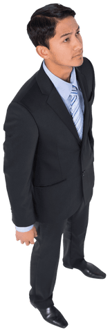 Focused Asian Businessman Isolated on Transparent Background