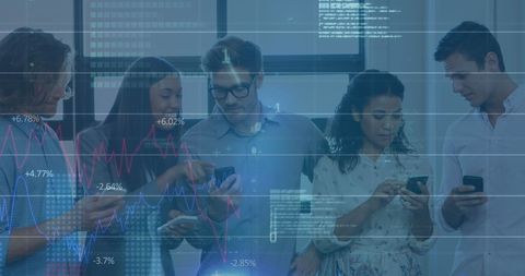 Collaborative Team Analyzing Business Data with Technology Overlays - Download Free Stock Images Pikwizard.com
