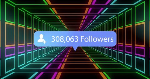 Digital Follower Count Over Vibrant Neon Tunnel - Download Free Stock Images Pikwizard.com