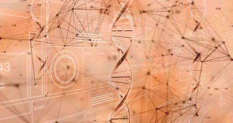 Futuristic DNA Helix in Digital Data Interface