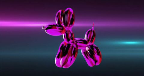 Futuristic neon balloon dog sculpture with metallic finish