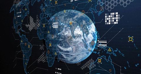 Visualizing global geospatial data on digital globe with analytics overlays and alerts