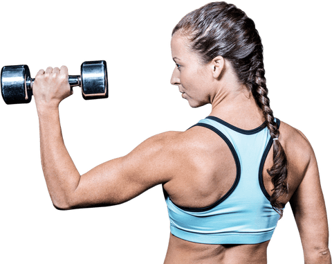Transparent fitness: woman lifting dumbbell with power