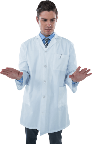 Professional male doctor in white coat with transparent background