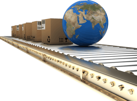 transparent globe with boxes on conveyor belt symbolizing global commerce - Download Free Stock Videos Pikwizard.com