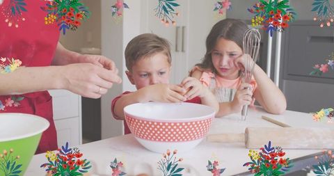 Caucasian Mother and Children Enjoy Baking Together at Home
