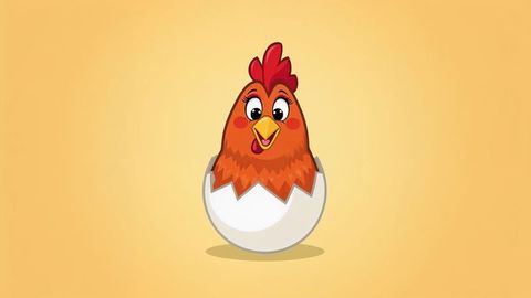 Charming cartoon chicken and cracked egg in vibrant style