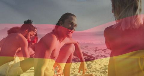 Friends Relaxing on Sunny Beach Together