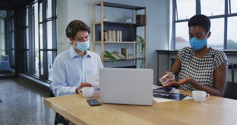 Colleagues Wearing Face Masks Having Office Meeting - Download Free Stock Images Pikwizard.com